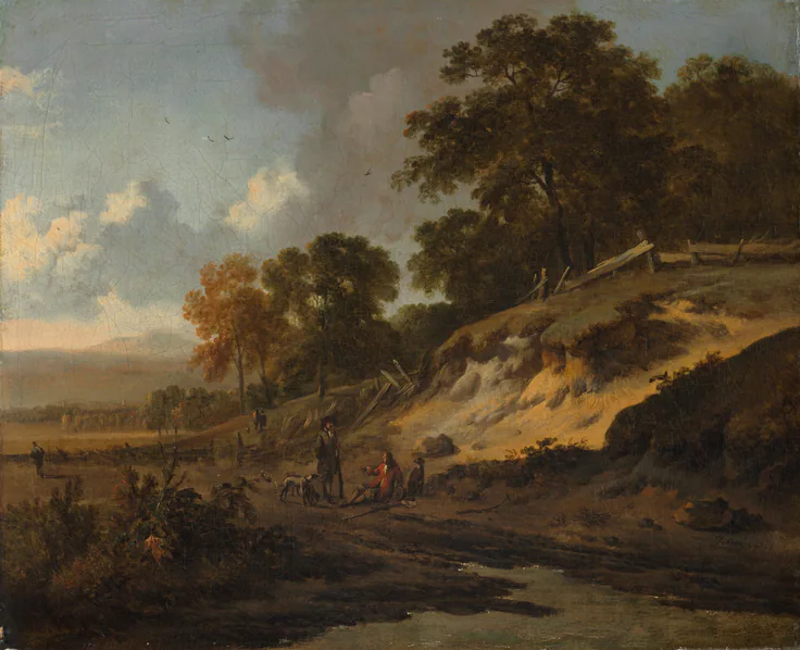 Landscape with Hunters: oil on canvas by Jan Wijnants, c. 1660–80.