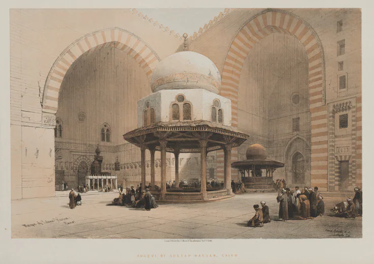 Egypt & Nubia, Volume III, No. 8: Mosque of Sultan Hassan, Cairo: color lithograph by Louis Haghe, 1842–49.