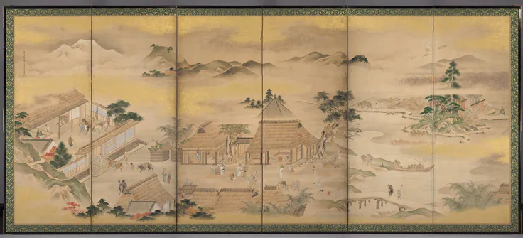 Spring and Autumn Farming (Autumn): painting by Kō Sūkoku, 1700s.