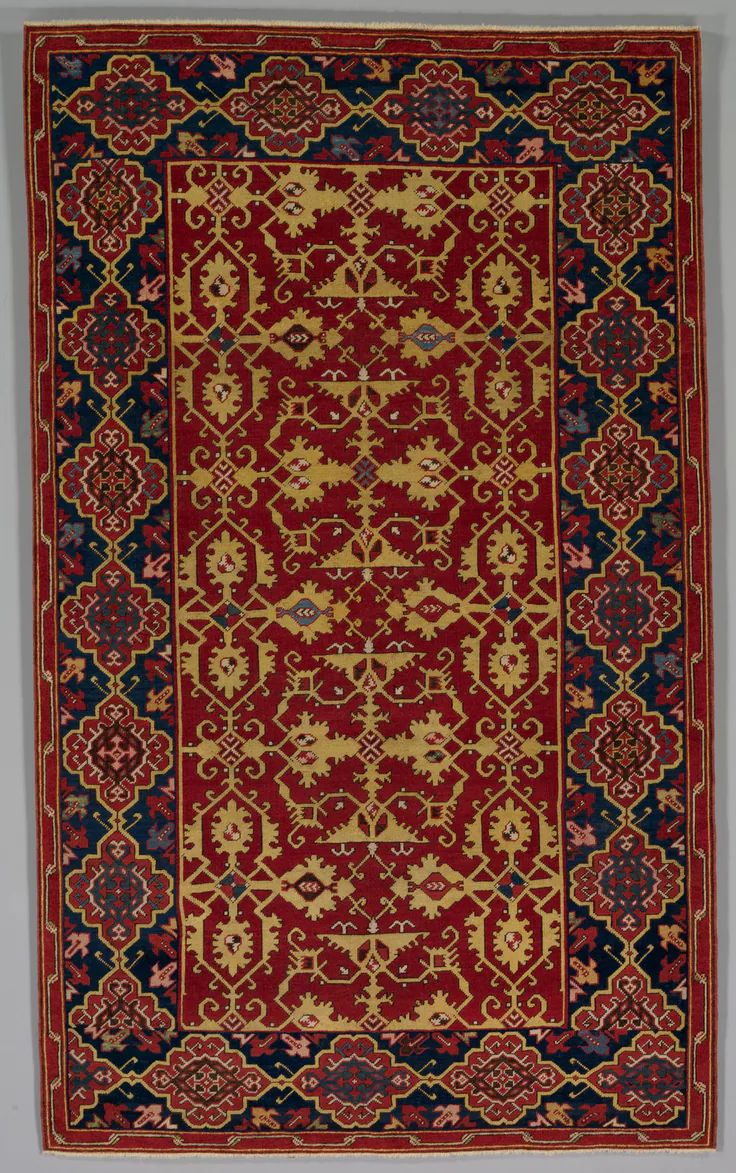 Classical Turkish Carpet with the Lotto Pattern: wool: symmetrical rug knot, 1600–1650.