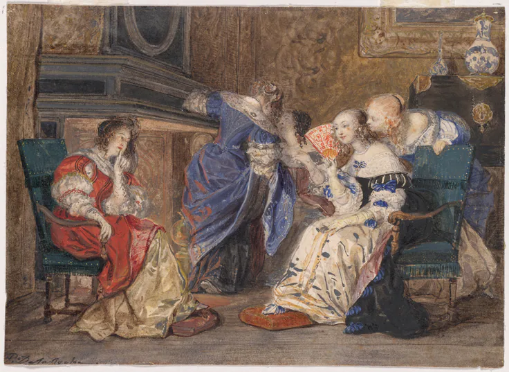 Women in an Interior: watercolor, gouache and graphite on wove paper by Paul Delaroche, c. 1825–35.