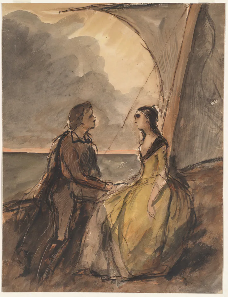 Seated Man and Woman: drawing by Célestin François Nanteuil, c. 1830–60.