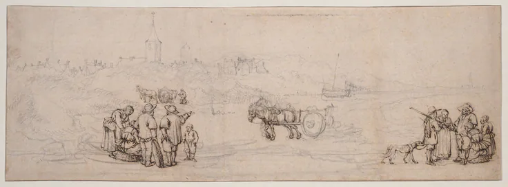 Dune Scene with Peasant Figures: drawing by Willem van de Velde, mid-1650s.