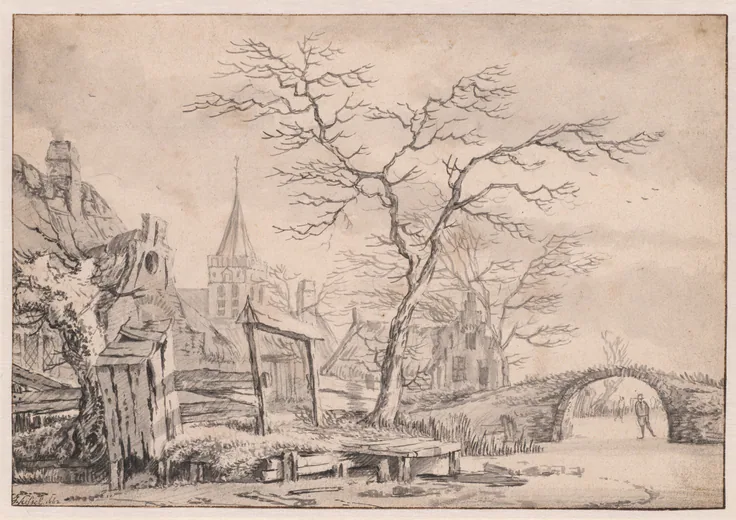 Winter Landscape with Skater: drawing by Jan van Kessel, 1662.