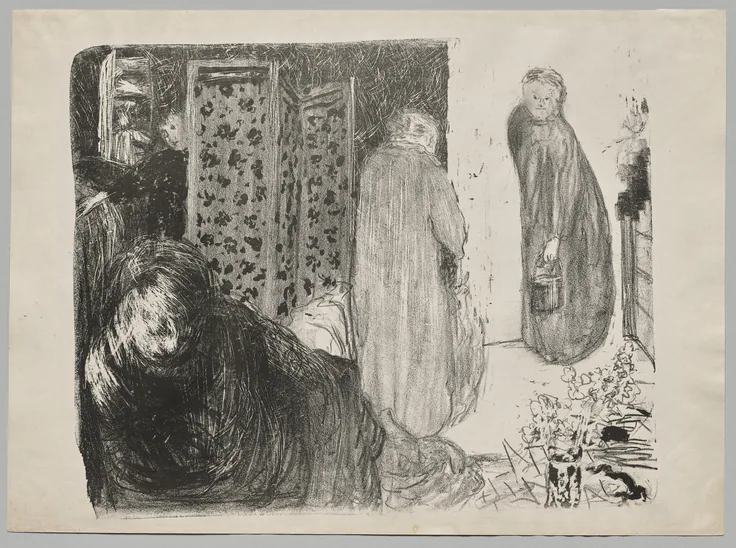 Interior with a Screen: lithograph on buff wove paper by Édouard Vuillard, c. 1893.