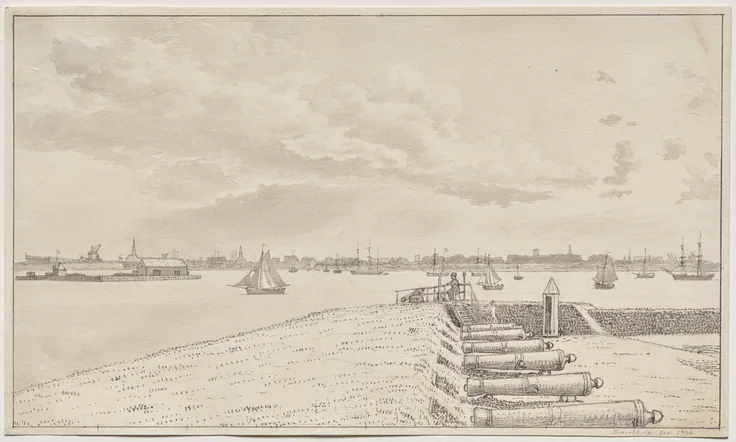 View from the Battery toward the City: drawing by Christoffer Wilhelm Eckersberg, 1836.