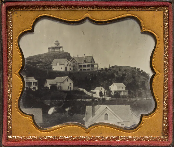 High Rock Tower and Stone Cottage, Lynn, Massachusetts: ambrotype, sixth plate, c. 1862.