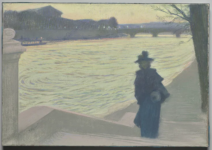Quais de Seine en nocturne: pastel on gray wove paper by Armand Point, c. 1890.