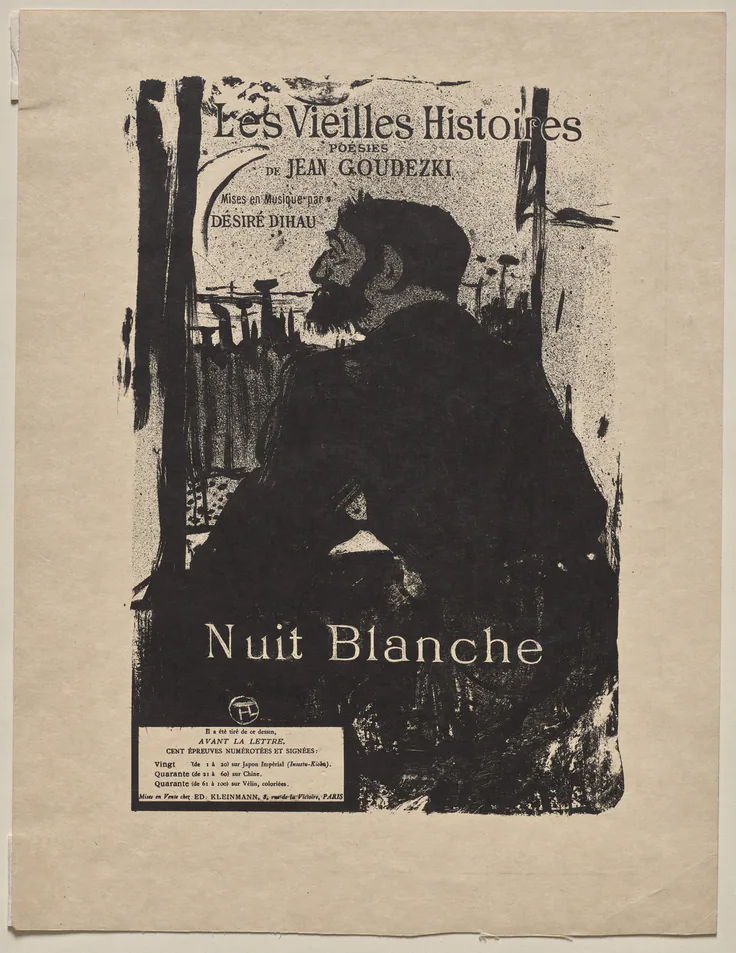 Sleepless Night: color lithograph by Henri de Toulouse-Lautrec, 1893.