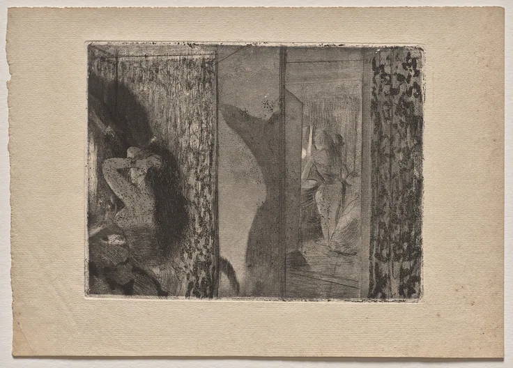 Actresses in Their Dressing Rooms: etching and aquatint on Arches laid paper by Edgar Degas, 1879–80.