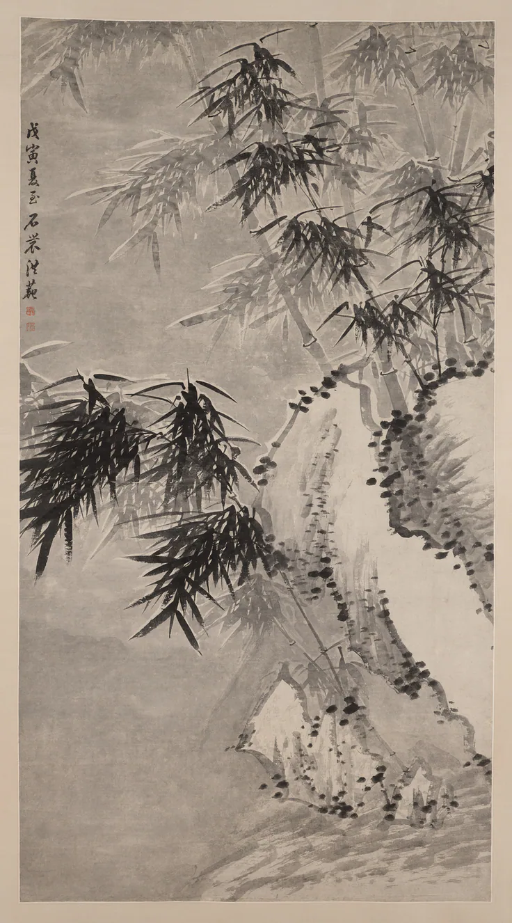 Bamboo in Snow: hanging scroll; ink on paper by Hong Fan, 1818.