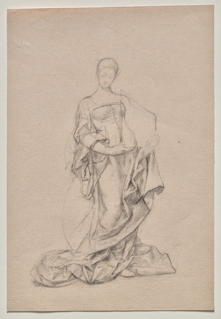 Architecture: black chalk on pale pink wove paper by Marie Bracquemond, 1878.