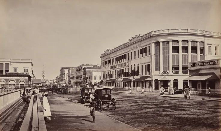 Calcutta. Old Court House Street: albumen print by Samuel Bourne, 1863–70.