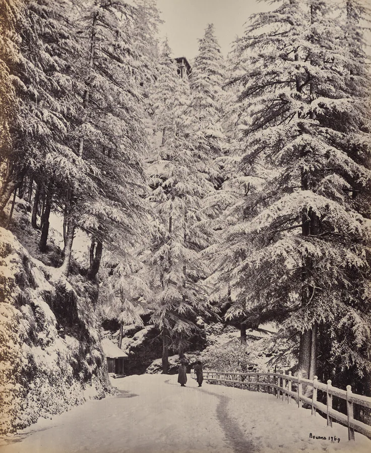 Shimla. View on the Mall in Winter: albumen print by Samuel Bourne, 1863–70.