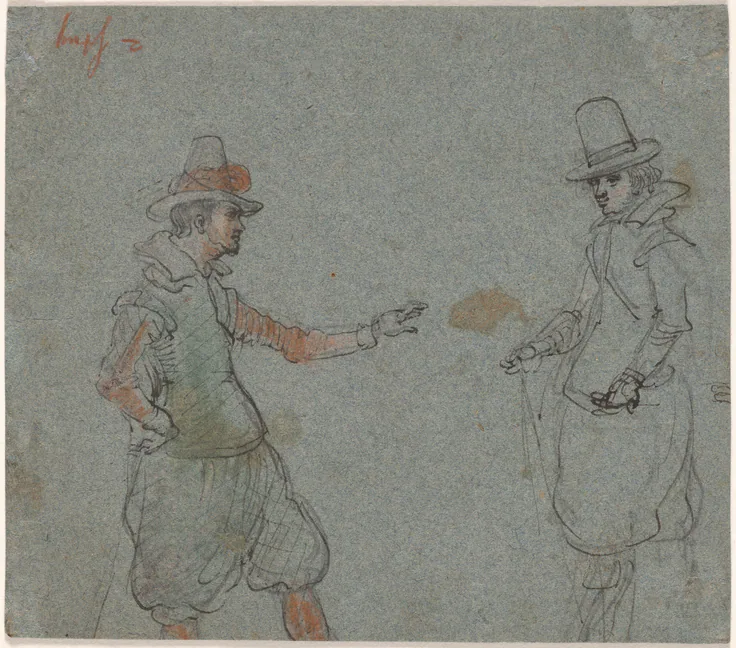 Two Gentlemen (verso): drawing by Hendrick Avercamp, c. 1618.