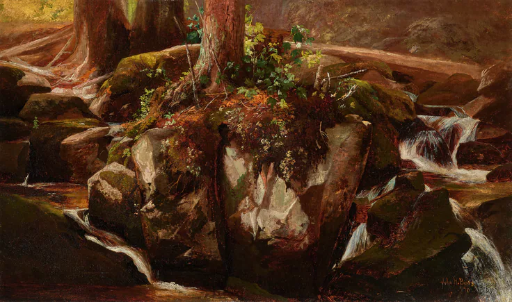 A Mountain Stream: oil on canvas by Julie H. Beers, 1870.