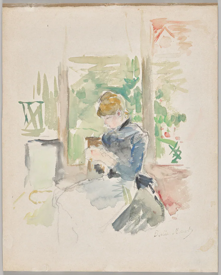 Sewing near the Window: watercolor and graphite on paper by Berthe Morisot, about 1885.