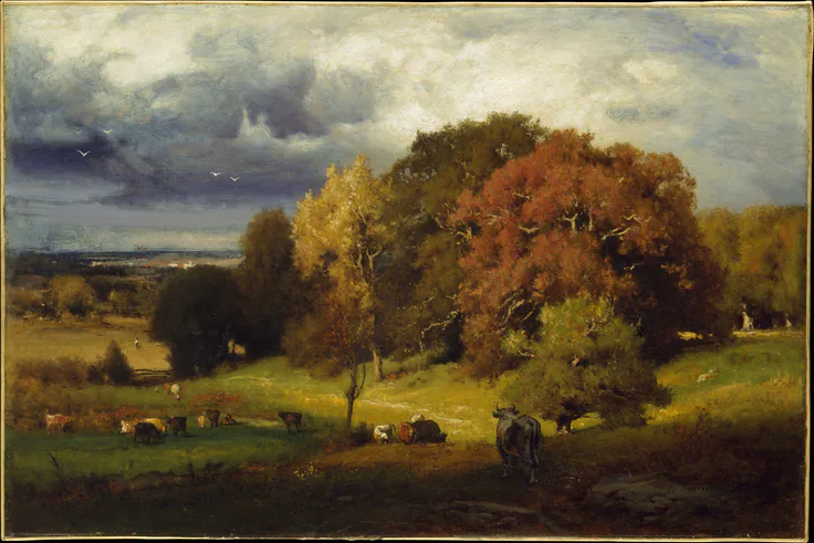 Autumn Oaks: oil on canvas by George Inness, ca. 1878.