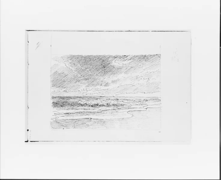 Seascape (from Sketchbook VII): black ink, graphite, on off-white wove paper by William Trost Richards, 1886.