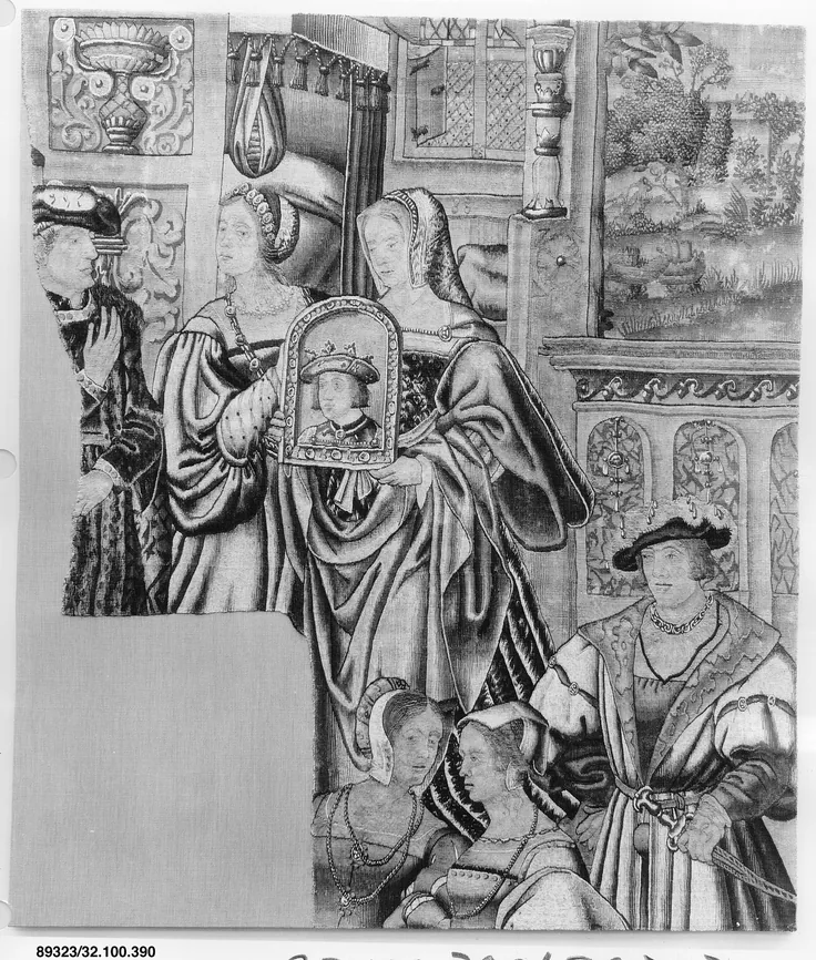 Interior scene: wool, silk (15-16 warps per inch, 6-7 per cm.), ca. 1520–25.