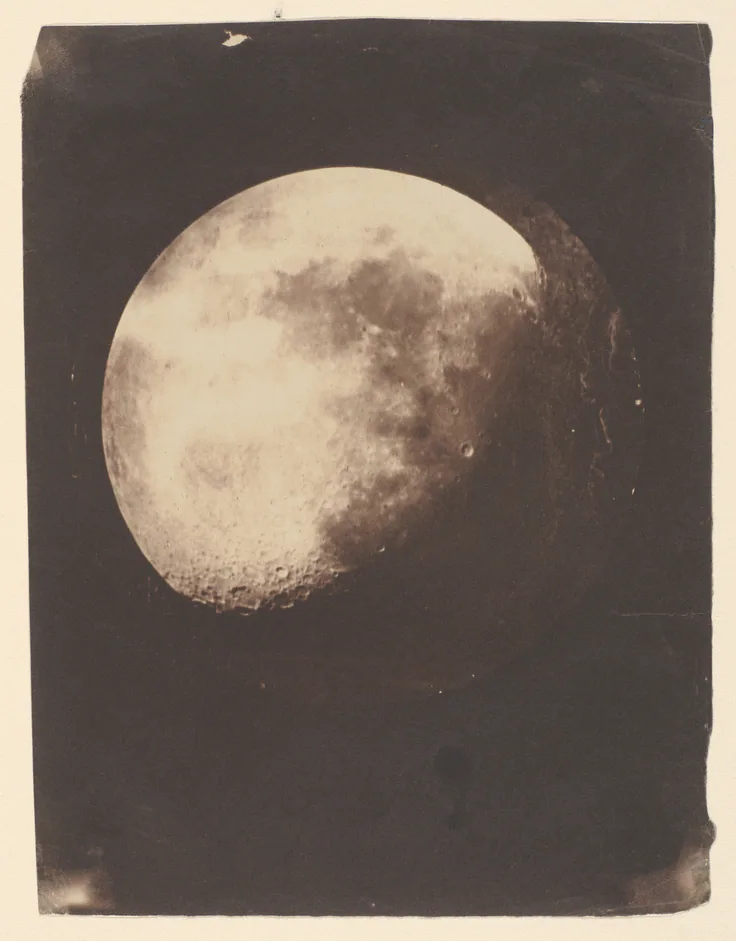 The Moon: salted paper print from glass negative by John Adams Whipple, 1857–60.