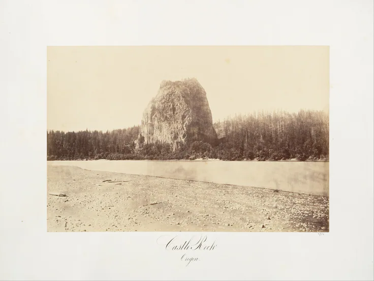 Castle Rock, Oregon: albumen silver print from glass negative by Carleton E. Watkins, 1867, printed ca. 1876.