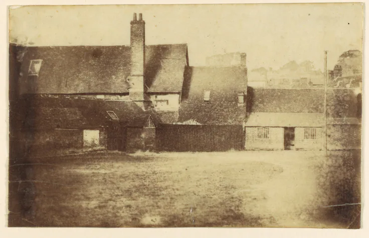 [Farm Buildings]: albumen silver print from paper negative by Unknown, 1850s.