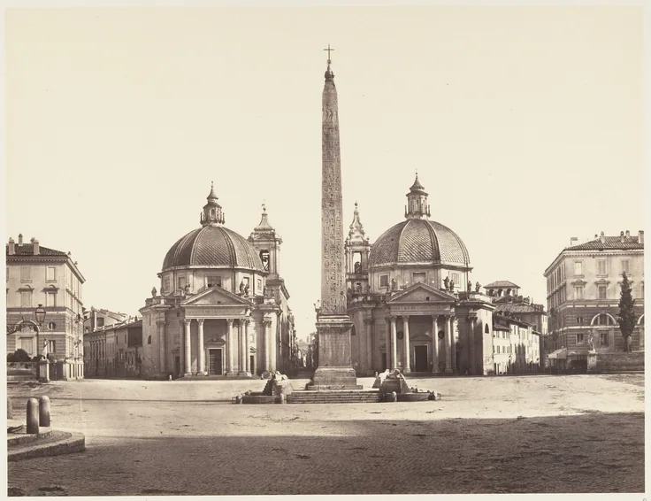Piazza del Popolo: albumen print from glass negative by Eugène Constant, 1848–52.