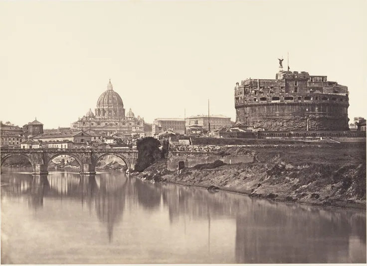 Veduta di Castel St Angelo. S. Pietro: albumen print from glass negative by Eugène Constant, 1848–52.