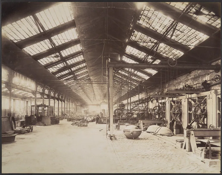 [Factory Interior]: albumen silver print from glass negative by Louis Lafon, ca. 1880.