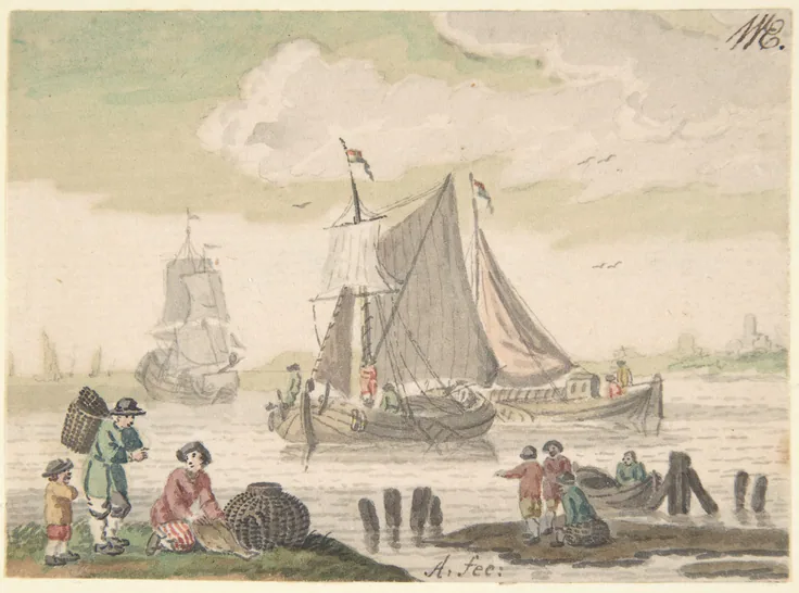 Seascape with Six Figures in the Foreground: drawing by Nicolaas Aartman, 1728–93.