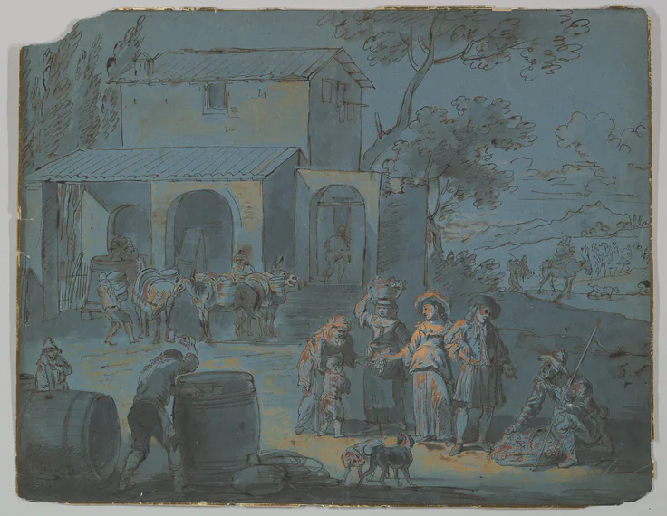 Autumn: pen and bistre washed with India ink and orange gouache by Anonymous, German, 18th century, 18th century (?).