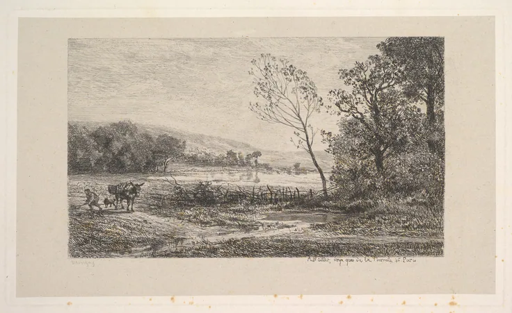 Autumn: etching on chine collé; fifth state of nine (Delteil) by Charles-François Daubigny, 1848.