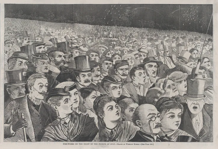 Fire-Works on the Night of the Fourth of July (from "Harper's Weekly," Vol. XII): wood engraving by Winslow Homer, July 11, 1868.
