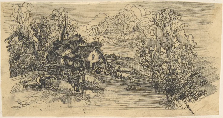 The Farm: pen and black ink by Rodolphe Bresdin.