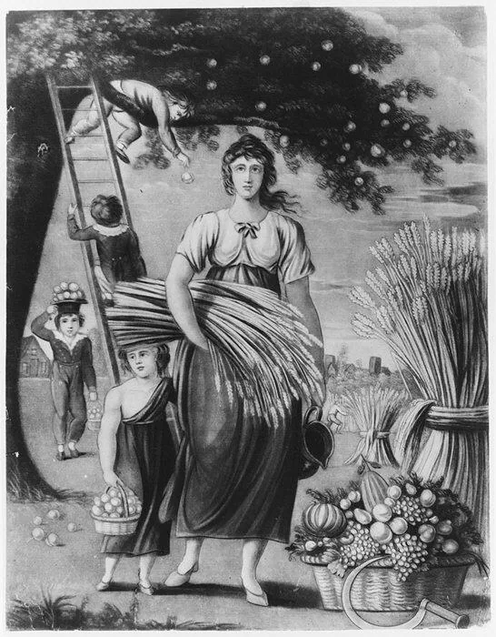 Harvest Scene: mezzotint, hand colored by Anonymous, British, 18th century, 18th century.