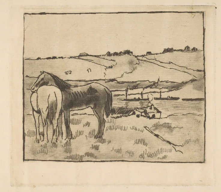 Horses in the Meadow: print by Edgar Degas, 1891–92.