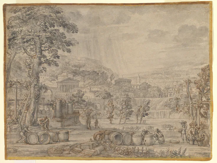 Landscape with Wine Harvest: drawing by Pietro da Cortona, ca. 1630.