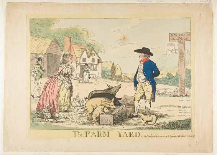 The Farm Yard: hand-colored etching by Henry Kingsbury, April 29, 1786.