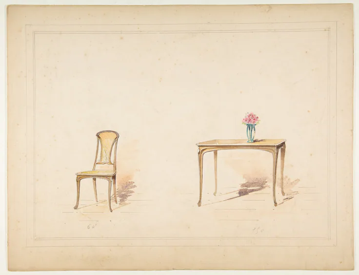 Designs for an Art Nouveau Table and Chair: drawing by Anonymous, French, 19th century, 19th century.