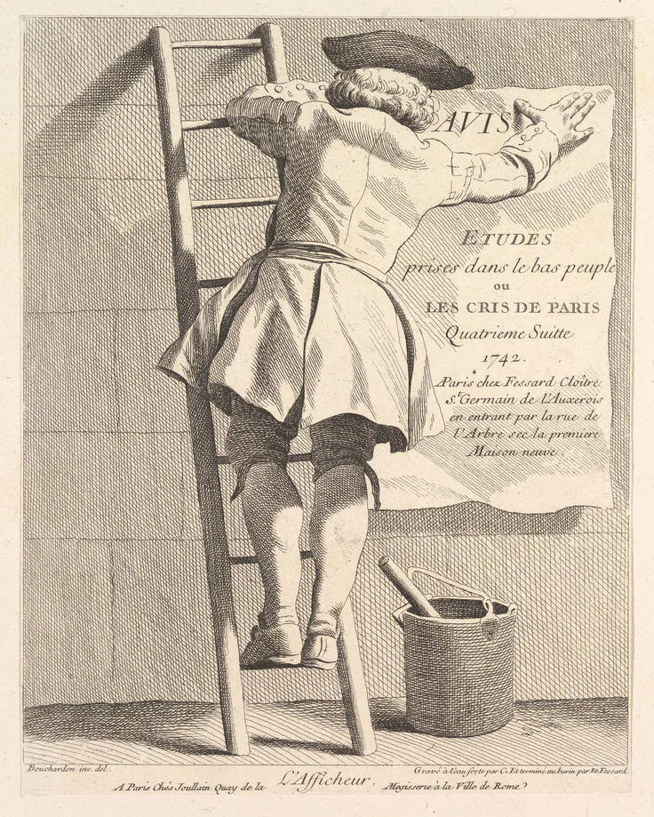 The Sign Poster: etching with some engraving by Anne Claude Philippe de Tubières, comte de Caylus, 1742.