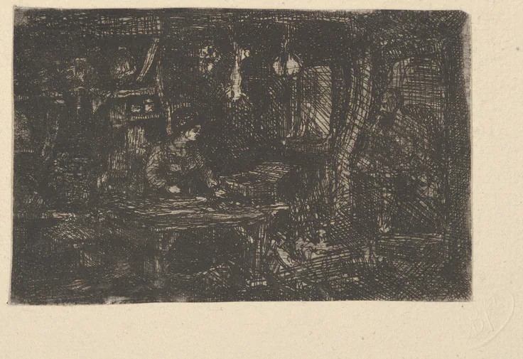Intérieur (Interior): etching by Rodolphe Bresdin, 19th century.