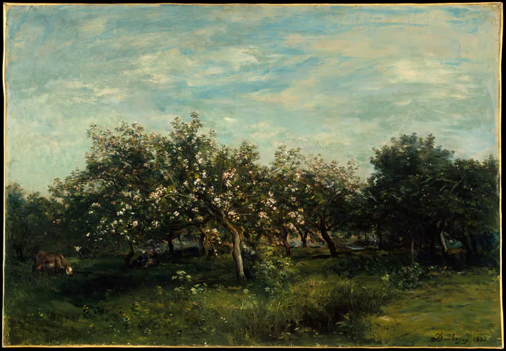 Apple Blossoms: oil on canvas by Charles-François Daubigny, 1873.