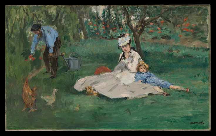 The Monet Family in Their Garden at Argenteuil: oil on canvas by Edouard Manet, 1874.