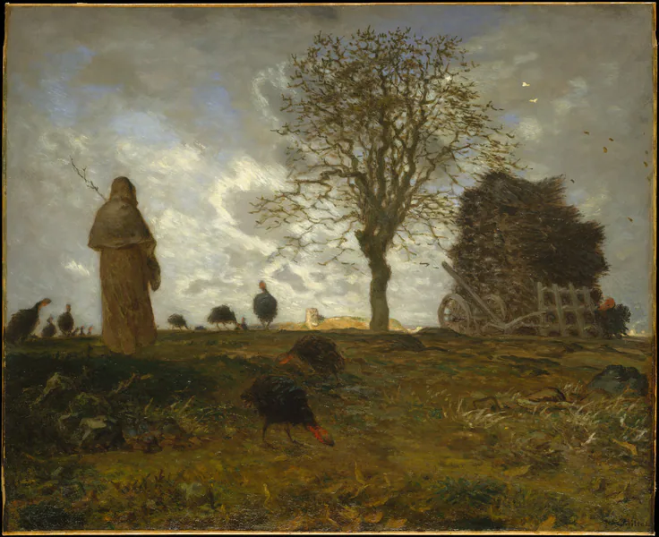 Autumn Landscape with a Flock of Turkeys: oil on canvas by Jean-François Millet, 1872–73.
