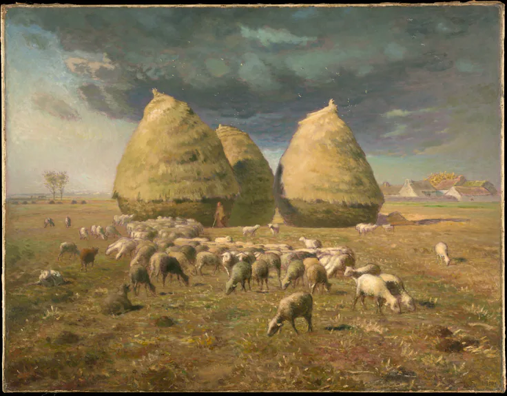 Haystacks: Autumn: oil on canvas by Jean-François Millet, ca. 1874.