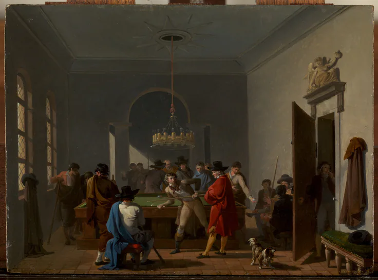 The Billiard Room: oil on wood by Nicolas Antoine Taunay, after 1810.