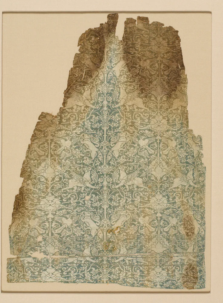 Textile: silk; warp faced plain weave, 13th century.
