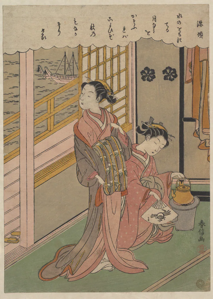 Waves on Moonlight: woodblock print; ink and color on paper by Suzuki Harunobu, ca. 1768.