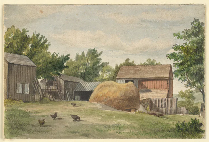 Farm Scene: watercolor by American Artist, second half 19th century.
